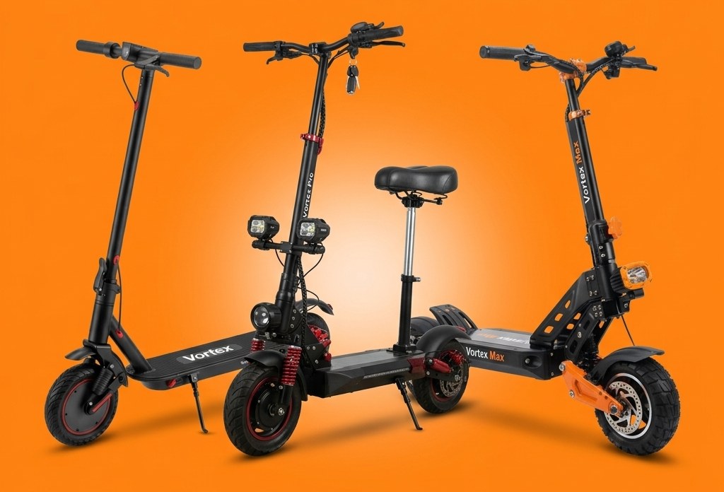 Les trois trottinettes Vortex : City, Pro et Max